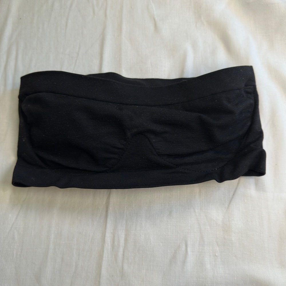The Natural Strapless Bandeau Bra Black Underwire Knit Made in Canada Size M Vtg